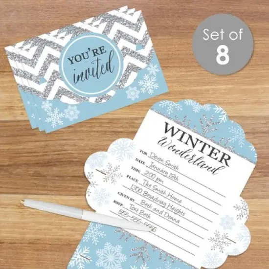 Big Dot of Happiness Winter Wonderland - Fill-In Cards - Snowflake Holiday Party and Winter Wedding Fold and Send Invitations - Set of 8 image {1}