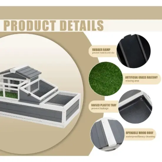 KWPZQEB 3- Room Tortoise House Habitat with Balcony & 2 Stories, Wooden Tortoise Enclosure with Ladder, Tray&pound;&not;Large Reptile Cage for Indoor, Outdoor image {4}