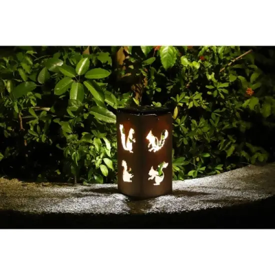 Techko Maid LED Solar 10.8" Portable Squirrel Cut Out Decorative Outdoor Lantern Clear image {7}