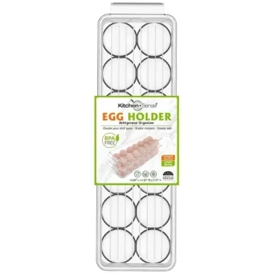 J&V TEXTILES Egg Container With Lid and Handle for Refrigerator Organization- Pack of 2 - Clear Stackable Egg Holder for Kitchen or Pantry image {2}