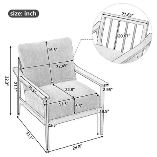 Retro Accent Chair with Solid Wood Frame and Vertical Slatted Back-ModernLuxe image {2}
