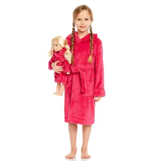 Leveret Girl and Doll Matching Fleece Hooded Robe image {10}