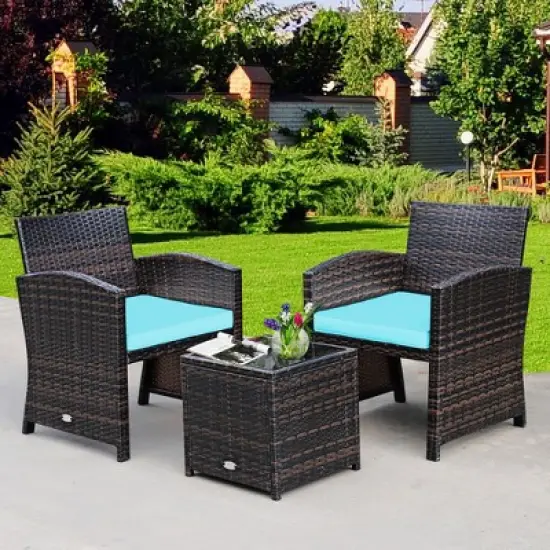 Costway 3PCS Patio Rattan Wicker Furniture Cushion Sofa Coffee Table image {11}