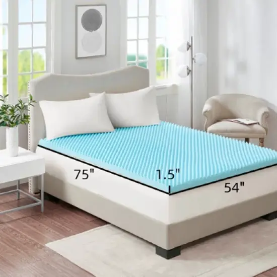 FONTOI 1.5"All Season Reversible Mattress Pad for Cool Sleep, Cooling Mattress Topper for Bedroom, Blue, 54"*1.5"*75" image {2}