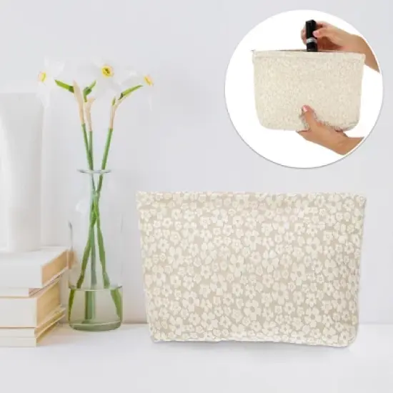 Unique Bargains Portable Travel Floral Canvas Zipper-Closure Makeup Bag 1 Pc image {6}