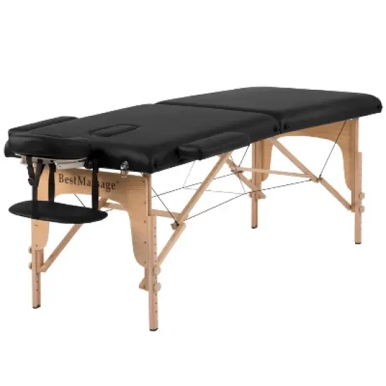 Bestmassage Massage Table 2 Fold Portable Massage Table Height Adjustable Salon Tattoo Bed, Black image {7}