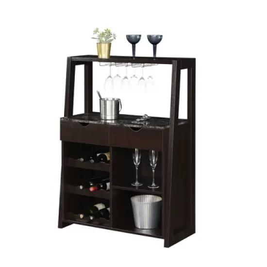 Uptown Wine Bar with Cabinet Faux Black Marble/Espresso - Breighton Home image {2}