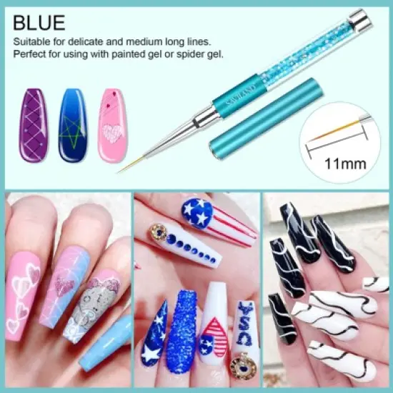 Saviland 6-Pc Gel Liner Brush Set: 7-23mm Crushed Crystal Handle Brushes for Line Art - Premium Nail Design Tools. image {3}