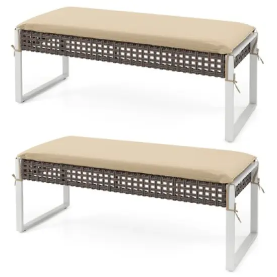 Tangkula 43 Inch Patio Rectangle Ottoman Pack of 2 w/ Metal Legs & Seat Cushion image {10}