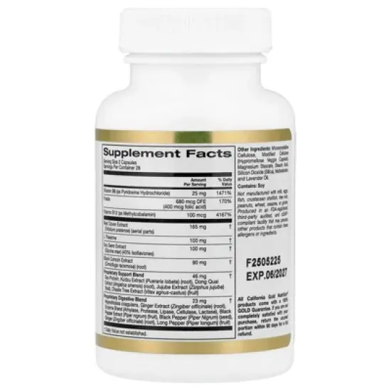 California Gold Nutrition Menopause Comfort Support with Folate, Red Clover Extract, Vitamin B12, and Soy Germ Extract, 56 Veggie Capsules image {2}