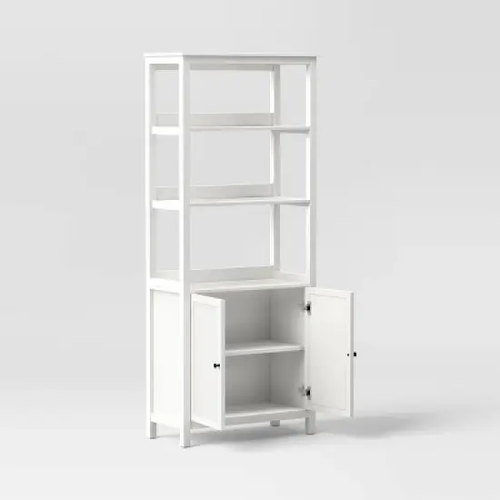 72" Bookcase Traditional With Three Open Shelves and Cabinet Classic White - Room Essentials&trade; image {2}