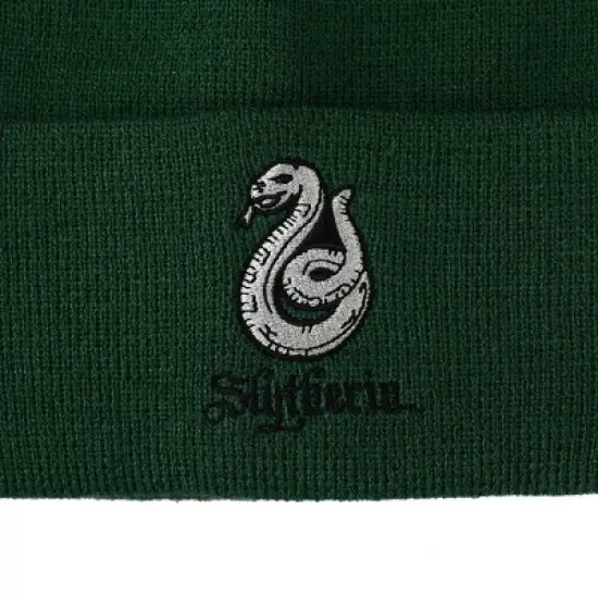 Harry Potter Slytherin Serpent Green Cuffed Knitted Beanie Hat image {1}