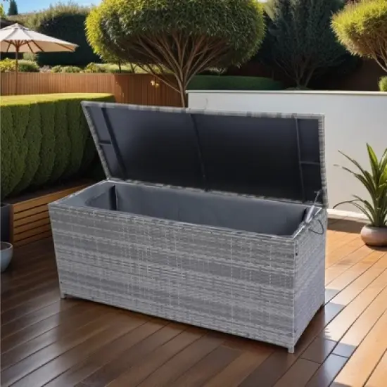 Aortzio 113 Gallon Patio Rattan Wicker Storage Deck Box image {3}