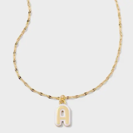 14K Gold Dipped Enamel Initial Pendant Necklace - A New Day&trade; Gold/White image {4}