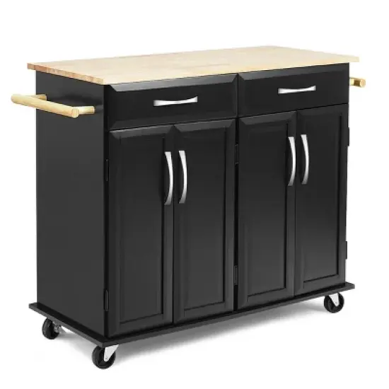 Costway Rolling Kitchen Trolley Island Black Cart Wood Top Storage Cabinet Utility W/ Drawers image {7}