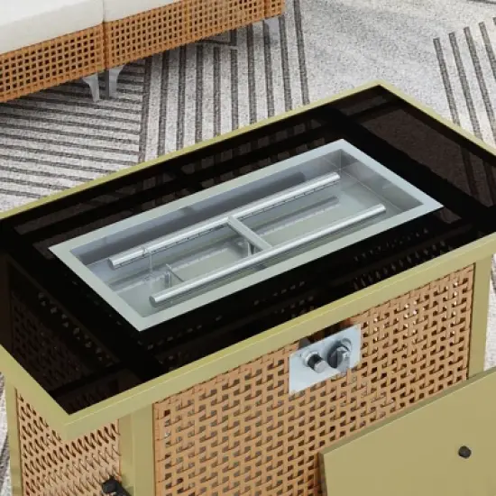 43" Rectangular Outdoor Propane Fire Pit Table, 60,000 BTU, Open-Weave Resin Wicker with Glass Guard for Patio and Backyard image {6}