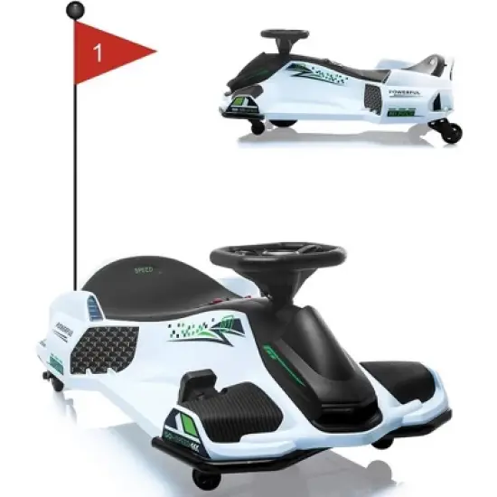 Kids Electric Drift Car, 24V Ride-On Go-Kart, Speed Up to 7.5MPH, Built-in Music, Colorful LED Tail Lights, Low-Power Alarm, for Boys Girls image {8}