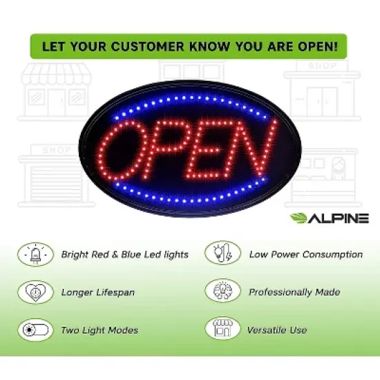 Alpine Industries 23 in. x 14 in. LED Oval Open Sign 2 Pack (497-02-2PK) image {6}