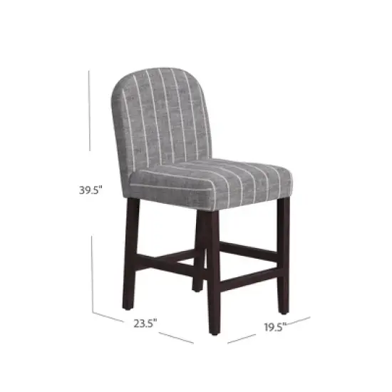 Rounded Back Woven Stripe Upholstered Counter Height Barstool Midnight - HomePop image {7}