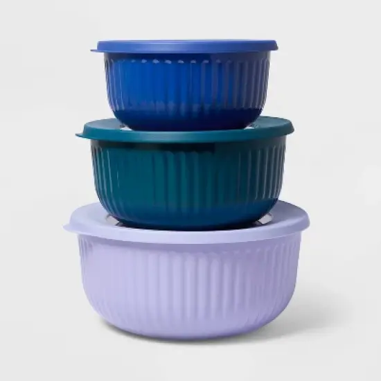 6pc (set of 3) Melamine Mixing Bowl Set Purple/Blue - Tabitha Brown for Target: Dishwasher-Safe, Lids Included image {3}
