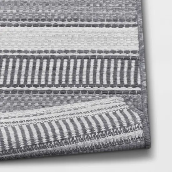 7'x10' Striped Rectangular Woven Outdoor Area Rug Charcoal Gray/Ivory - Threshold&trade; image {3}
