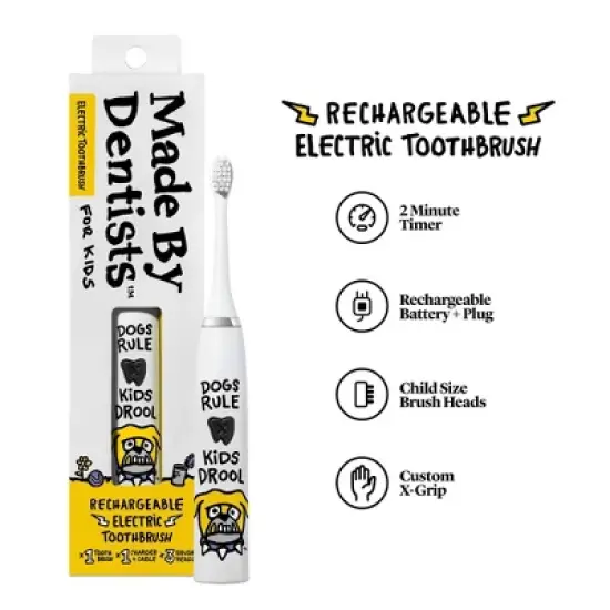 Made by Dentists Kids' Rechargeable Electric Toothbrush with 2 Replacement Toothbrush Heads and Charger - Bulldog image {3}