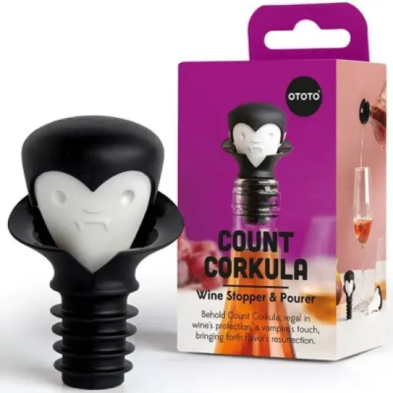 OTOTO Count Corkula Wine Stopper and Pourer Silicone Wine Accessory Black/White image {1}