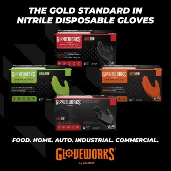 GLOVEWORKS Heavy-Duty Orange Nitrile Gloves with Raised Diamond Texture- Industrial Grade - Great for Auto Repair, Mechanics, Janitorial, Food Service image {6}