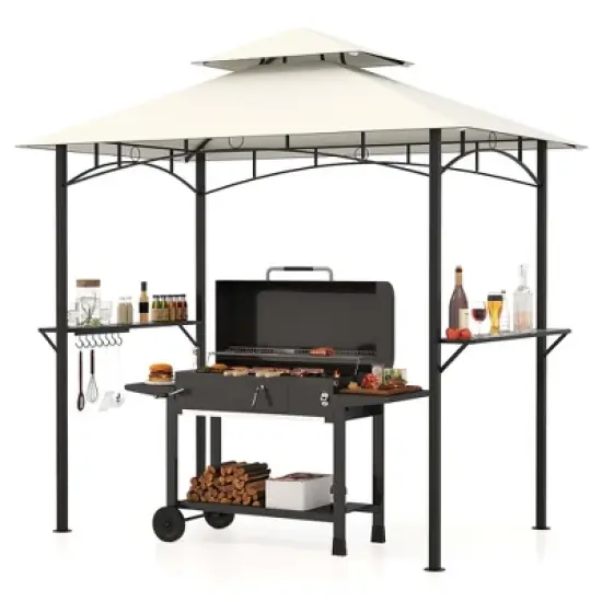 Costway 8' x 5' Grill Gazebo with 2 Shelves 7 Hooks Metal Frame Soft Top Beige/Brown/Gray/Wine image {10}