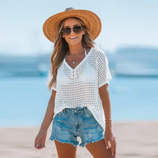 Women's Crochet V-Neck Cover-Up Top - Cupshe image {2}