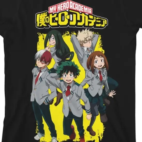 My Hero Academia UA School Uniform Characters Crew Neck Short Sleeve Boys' Black T-shirt image {1}