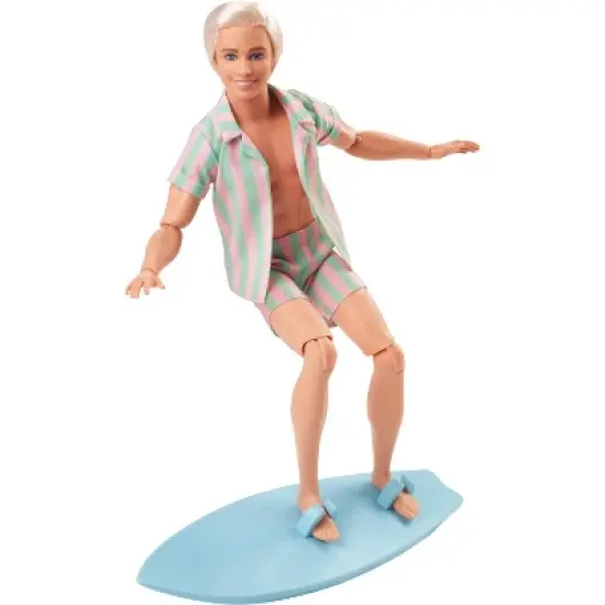 Barbie: The Movie Ken Doll Wearing Pastel Striped Beach Matching Set image {4}