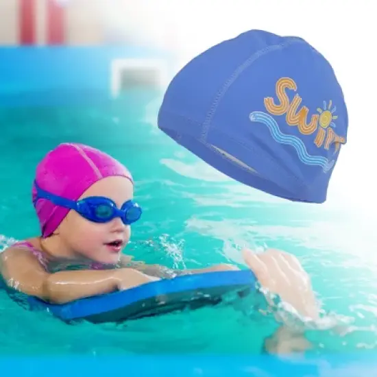 Unique Bargains Kid's Knitted PU Letter Printed Swim Cap 1 Pc image {1}