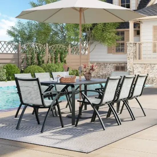 71" Modern Outdoor Dining Table with Umbrella Hole - Marine-Grade Aluminum Patio Table, Weatherproof & Rust-Proof Design for Restaurants, Backyards image {7}