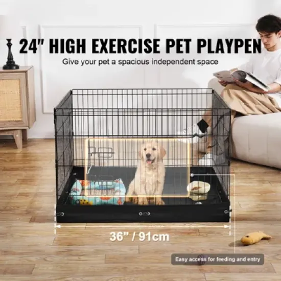 VEVOR Dog Playpen, 4 Pcs 24 x 36 in Panels Foldable Metal Pet Exercise Pen, Dog Fence Indoor and Outdoor Pen with Door and 600D Oxford Fabric image {2}