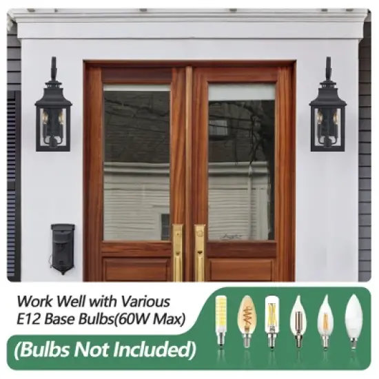 soscooter 23"-2-Pack Outdoor Wall Lantern Light &uml;C Vintage Black Metal Sconce with Clear Seeded Glass for Porch, Patio, and Garden (Bulb Not Included) image {3}