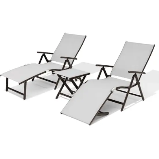 Pellebant Outdoor Aluminum Adjustable Folding Chaise Lounge Chairs and Foldable Side Table image {14}