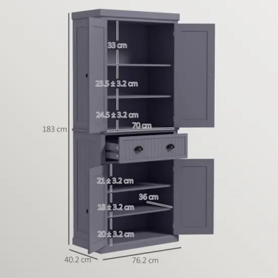 Gulches Traditional 72"H Kitchen Pantry Cabinet - Freestanding, 4 Doors, 1 Drawer, 3 Adjustable Shelves, Navy Blue, 30"W x16"D image {3}