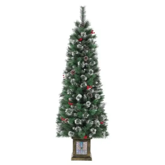 6FT Potted Christmas Tree with 140 Warm LED Lights &ndash; Artificial Outdoor Decor for Front Door, Porch, Includes Light Box, Pencil Tree image {8}