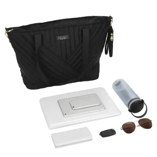 Rachel Rachel Roy Black Quilted Fabric 21" Weekender Tote image {5}