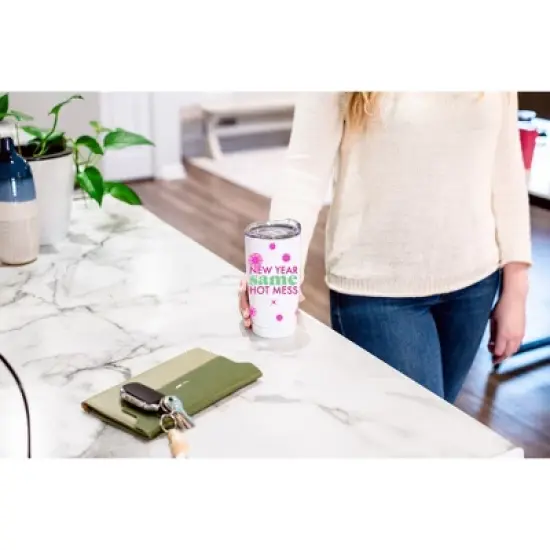 100 North 20 Ounce Stainless Steel On the Go Travel Tumbler With Push Top Lid, New Year Same Hot Mess White image {3}
