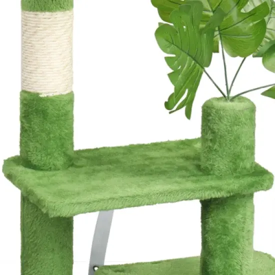 Karl Home 36 inch  Green Cat Tree with Leaves Multi-level Cat Tower with Scratching Post Condo image {6}