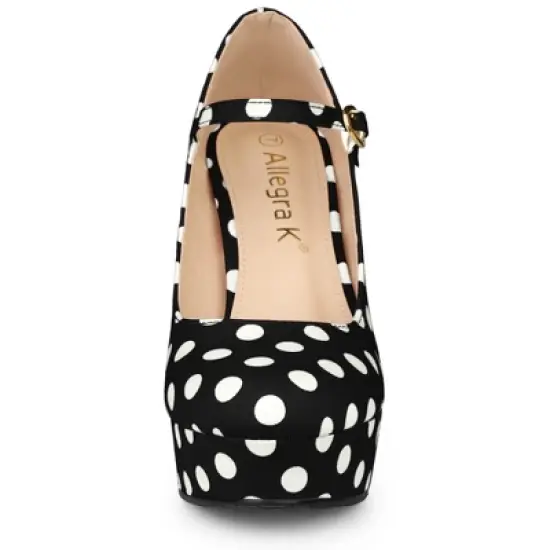 Allegra K Women's Polka Dots Platform Round Toe Ankle Strap Stiletto High Heel Pumps image {2}
