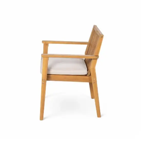 Christopher Knight Home Fiora Farmhouse 5 Piece Patio Acacia Wood Dining Set with Cushions image {6}