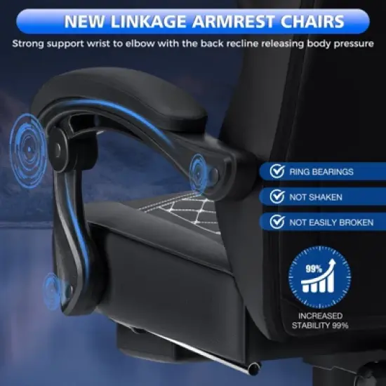 Hoffree Leather Massage Gaming Chair Ergonomic Office PC Chair with Bluetooth Speaker & Footrest image {8}