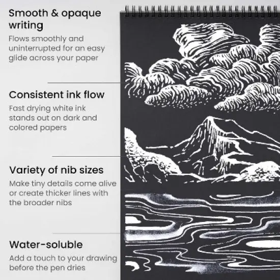 Arteza Gel Pen Set, White, 0.6mm, 0.8mm, and 1.00 mm Nibs - Doodle, Draw, Journal -12 Pack image {3}