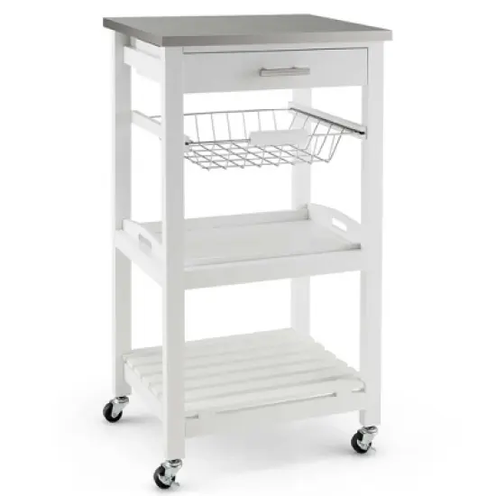 Costway Compact Kitchen Island Cart Rolling Service Trolley with Stainless Steel Top Basket image {9}