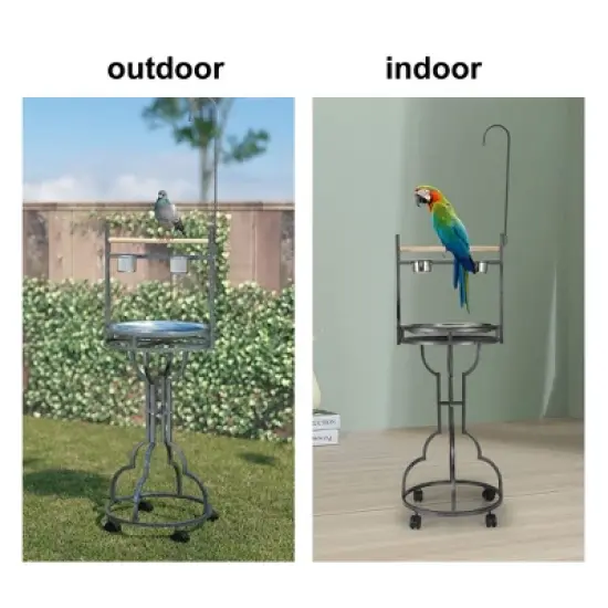 Sandinrayli 72 in. H Parrot Stand Large Bird Playstand Feeder Perch , Bird Play Feeder Stand with Wood Bar , Rolling Bird Training Gym Ground image {8}