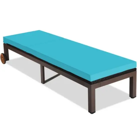 Costway Patio Rattan Lounge Chair Chaise Recliner Back Adjustable W/Wheels Cushioned image {7}