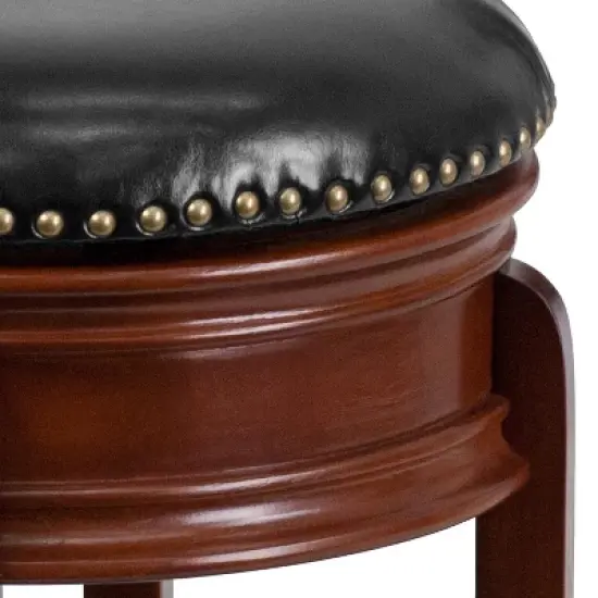 Flash Furniture 24'' High Backless Wood Counter Height Stool with Carved Apron and LeatherSoftSoft Swivel Seat image {8}
